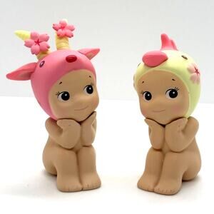 Set of 2 Kewpie/Angel Mini Figures, Sitting Goat & Parrot Cherry Costumes, New